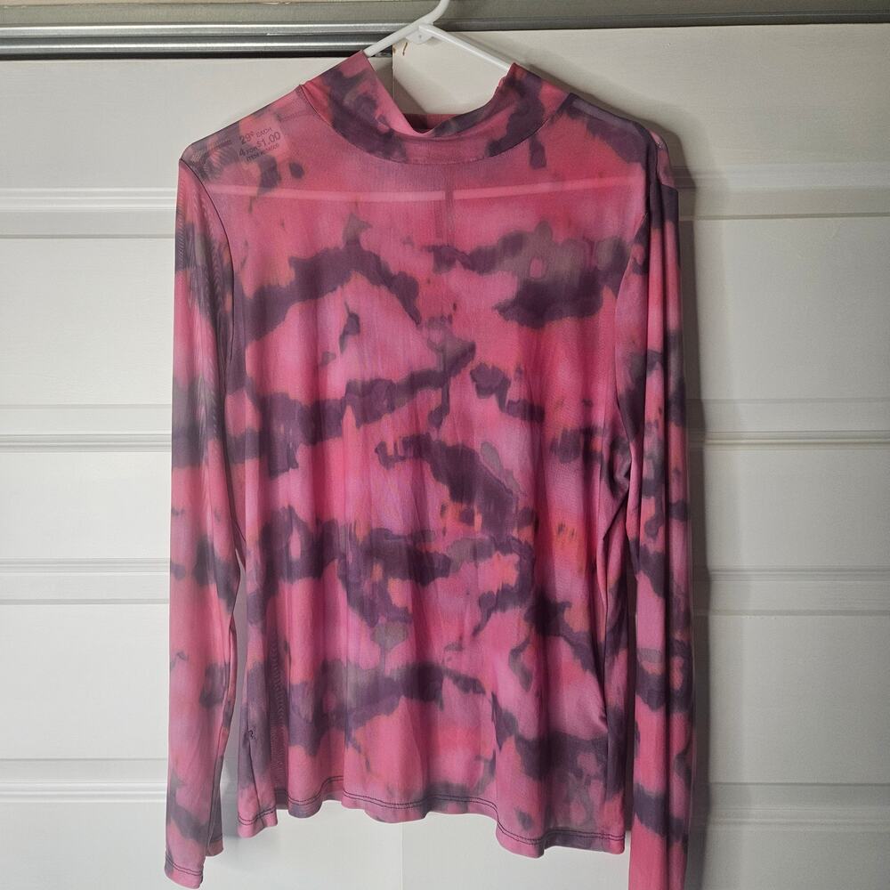 Anthropologie Mesh Turtleneck Top Size XL Pink Purple Sheer Tie Dye - Picture 2 of 8